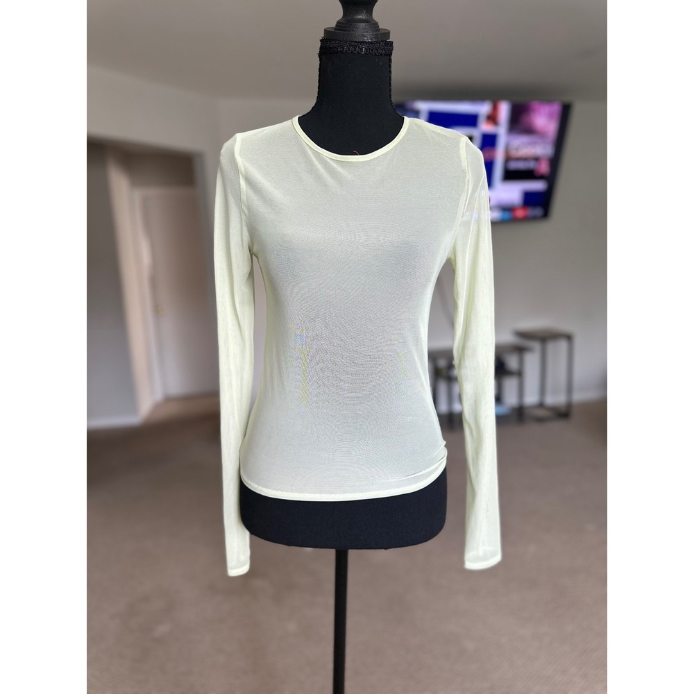 American Eagle Womens Light Green Sheer Mesh Long Sleeve Crew Neck Top Y2K